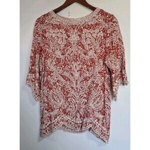 Solitaire Top Womens M Red Boho Floral Peasant Blouse Hipster Fairy Festival